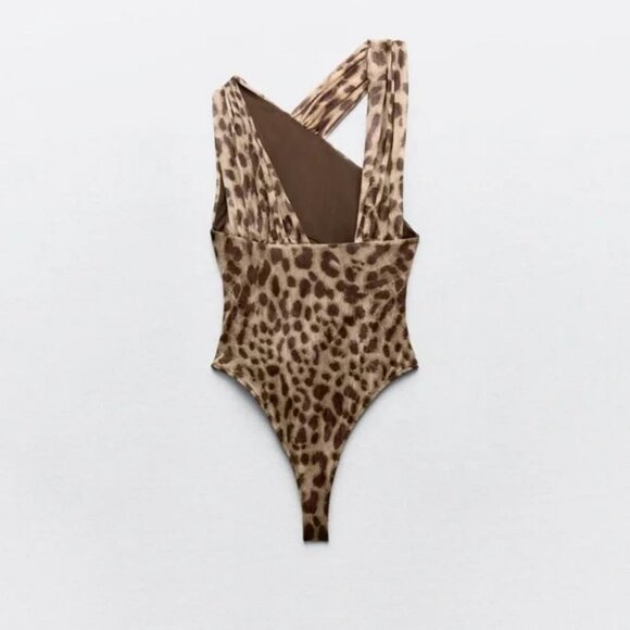 ZARA DRAPED ASYMMETRICAL TULLE BODYSUIT - Picture 3 of 4